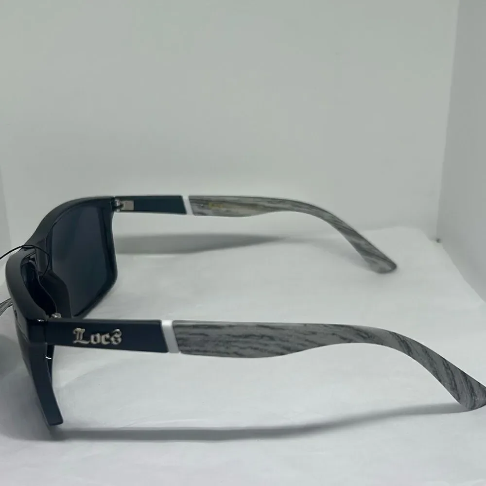 Locs 91155 Hardcore Shades – Rectangular Biker Sunglasses with Woodgrain Print A